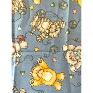 Vintage Diana Marcum Cats Hearts Yarn Blue Cotton Fabric 1/2 Yard 18”x44”